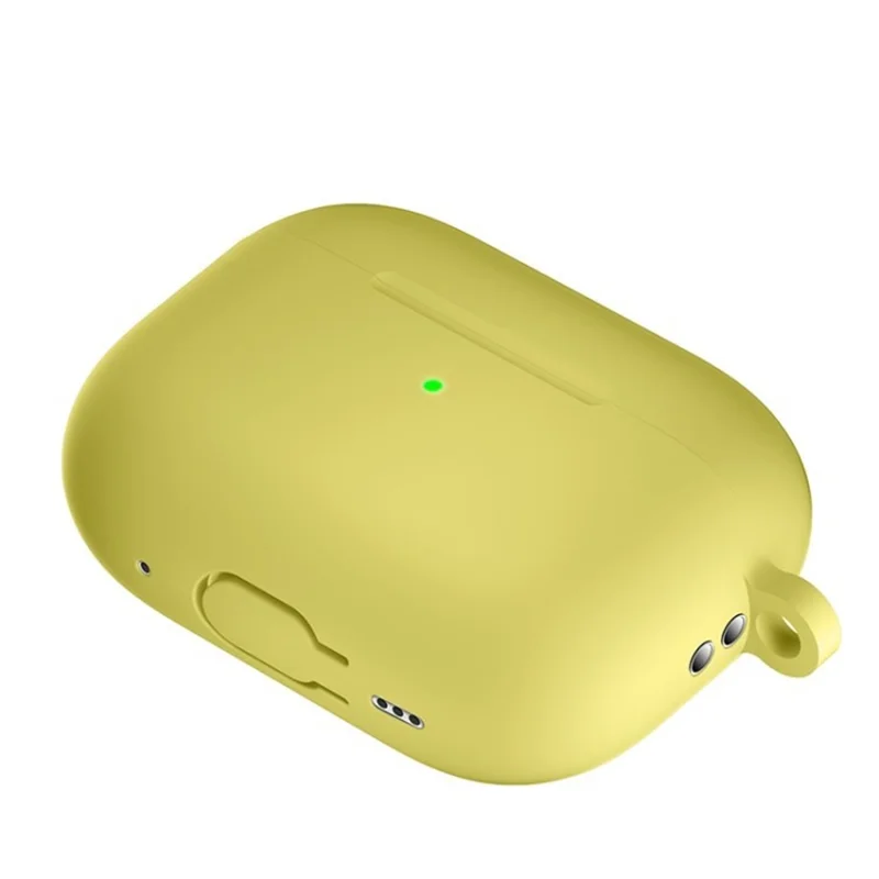 For Apple AirPods Pro 2 Earphone Box Protective Anti-drop Cover Bluetooth-compatible Earbuds Silicone Case with Anti-lost Buckle - Yellow