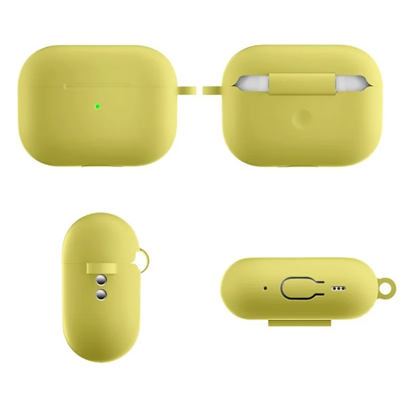 For Apple AirPods Pro 2 Earphone Box Protective Anti-drop Cover Bluetooth-compatible Earbuds Silicone Case with Anti-lost Buckle - Yellow