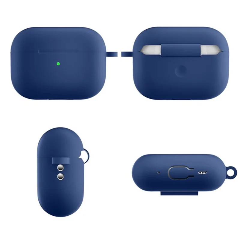 Para Apple AirPods Pro 2 Encontro de Fones de Ouvido Protetor Anti-drop Capa Bluetooth Earbuds Case de Silicone Com Fivela Anti-perdida - Azul Escuro