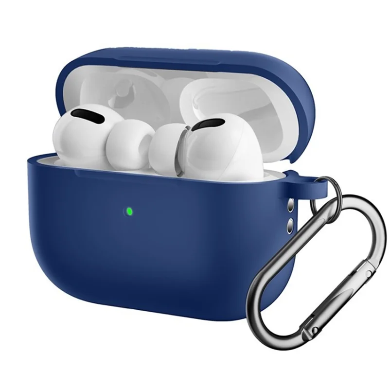 Para Apple AirPods Pro 2 Encontro de Fones de Ouvido Protetor Anti-drop Capa Bluetooth Earbuds Case de Silicone Com Fivela Anti-perdida - Azul Escuro