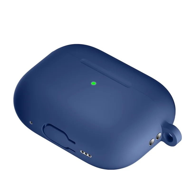 Para Apple AirPods Pro 2 Encontro de Fones de Ouvido Protetor Anti-drop Capa Bluetooth Earbuds Case de Silicone Com Fivela Anti-perdida - Azul Escuro