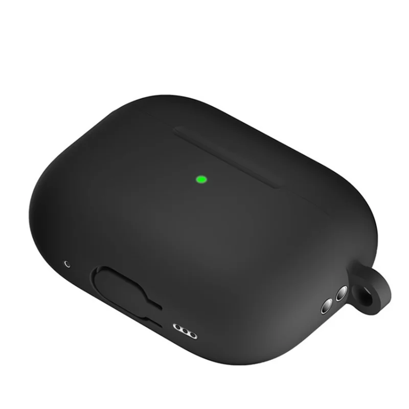 For Apple AirPods Pro 2 Earphone Box Protective Anti-drop Cover Bluetooth-compatible Earbuds Silicone Case with Anti-lost Buckle - Black