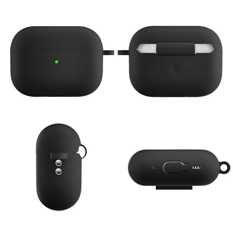 For Apple AirPods Pro 2 Earphone Box Protective Anti-drop Cover Bluetooth-compatible Earbuds Silicone Case with Anti-lost Buckle - Black
