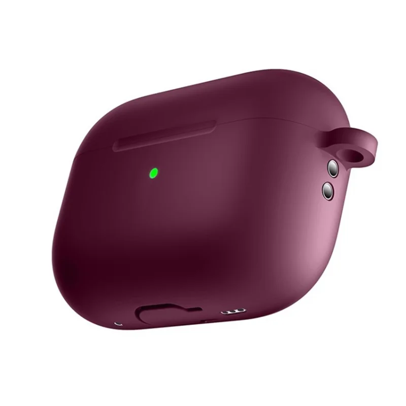 Para Apple AirPods Pro 2 Encontro de Fones de Ouvido Protetor Anti-drop Capa Bluetooth Earbuds Case de Silicone Com Fivela Anti-perdida - Vinho Vermelho