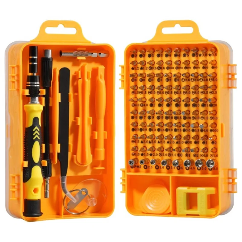 Precision Screwdriver Set 115-in-1 Watch Mobile Phone Disassemble Screwdriver Tool Kit - Yellow