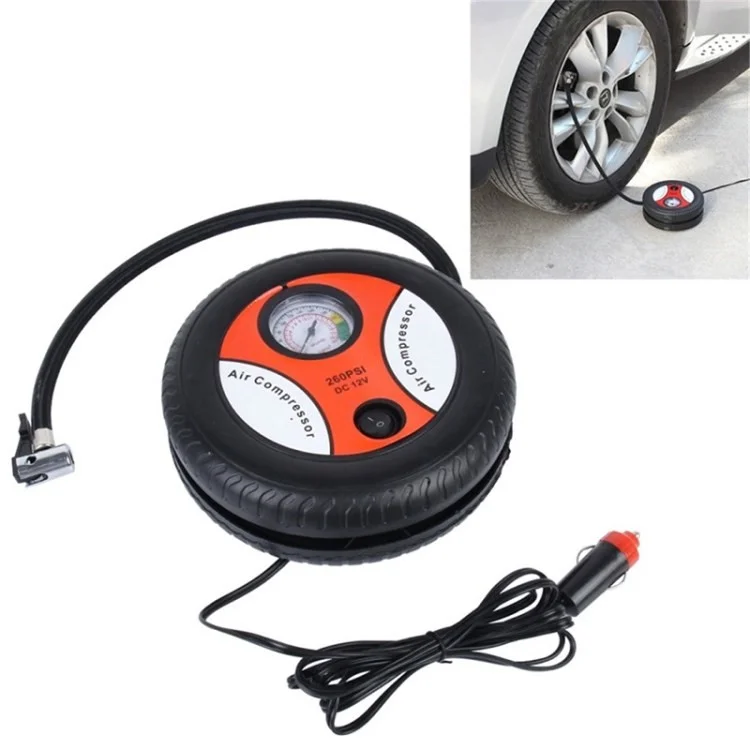 DC 12V 260PSI Portable Car Air Compressor Pump Tire Inflator for Car, Bike, Motorbike - 380 Model
