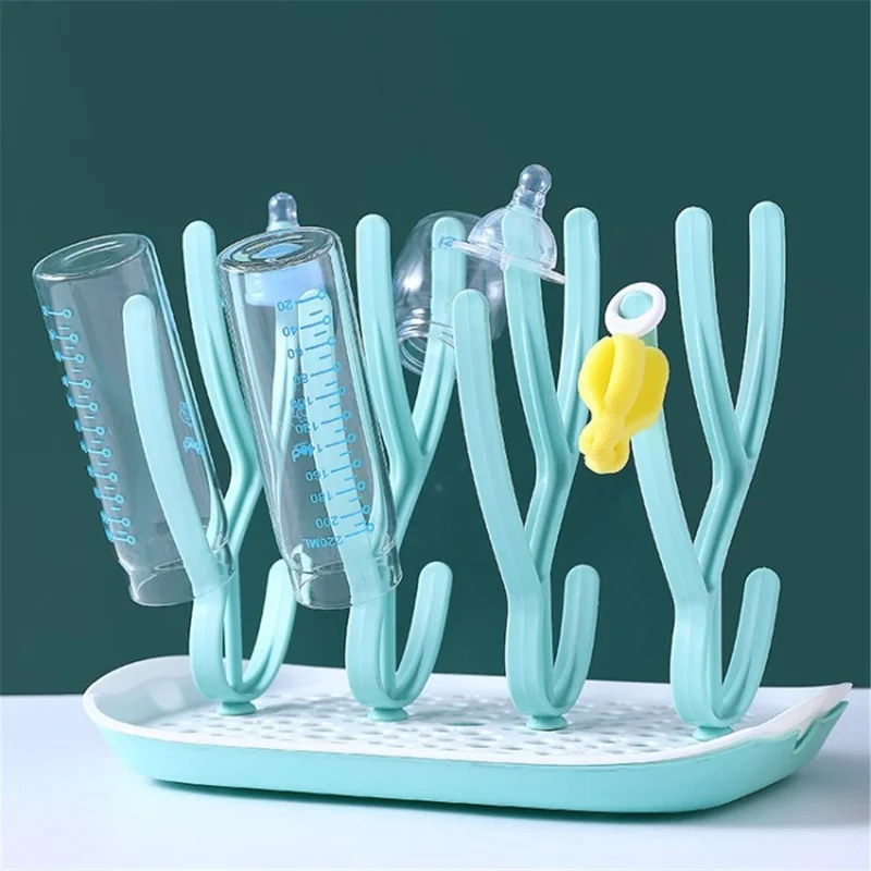 Baby Bottle Drain Rack Tray High Capacity Nipple Feeding Cup Drying Holder for Bottles Teats Cups - Green
