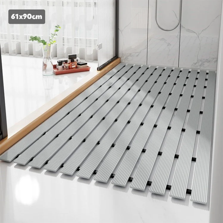 Mat de Ducha de Goma Mat de Ducha Anti-slip Mat de Piso Alfombra de Baño Con Orificio de Drenaje Para Baño de Cocina - Gris / 61x90cm