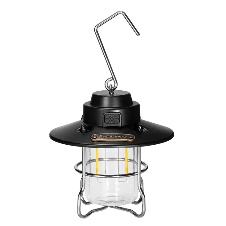 E-SMARTER Y03 Retro Camping Lantern 650mAh Rechargeable Hanging Tent Light Outdoor LED Light for Outdoor Camping Emergency Lighting - Black