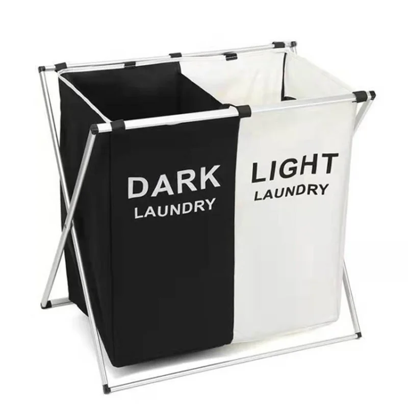 Laundry Hamper Foldable Storage Basket Waterproof Laundry Bin Bag Organizer for Dirty Clothes - 2-cell / Black+White