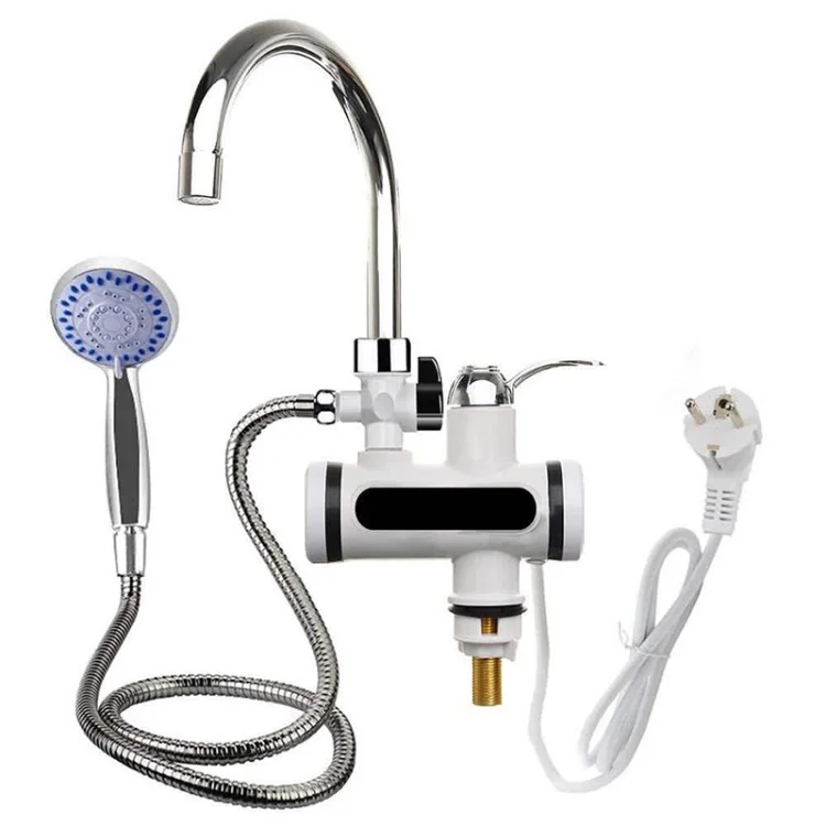 012 Robinet chauffe-eau électrique avec douchette, mitigeur instantané pour cuisine et salle de bain - Prise EU