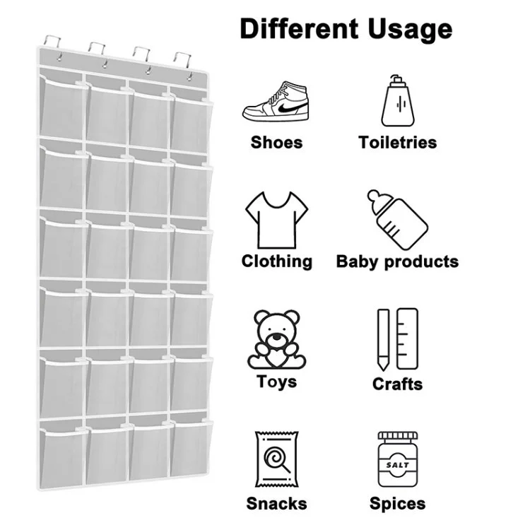 Hanging Shoe Organizer 24-Grid Door Shoe Rack Non-woven Over The Door Shoe Holder Hanger Storage Mesh Bag - Grey