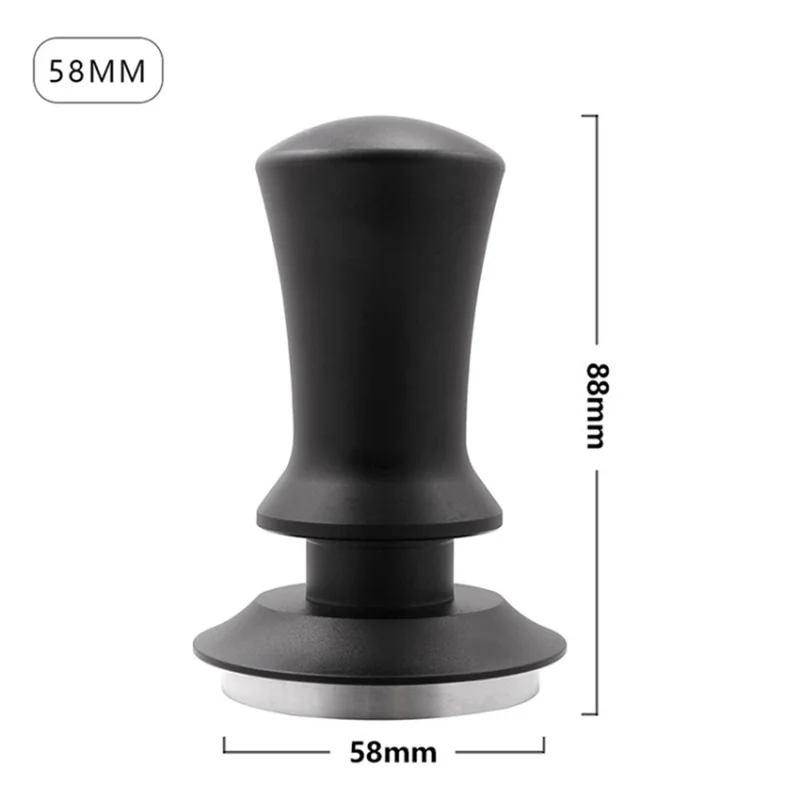 Espresso Coffee Tamper Stainless Steel Barista Coffee Base Tamper with Spring (NO FDA Certification) - Black / 58mm