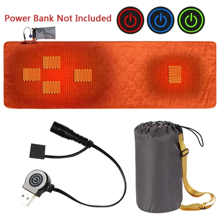 Heated Sleeping Bag USB Power Support Heating Pad Portable Compact Bag Perfect for Camping Hiking - Orange