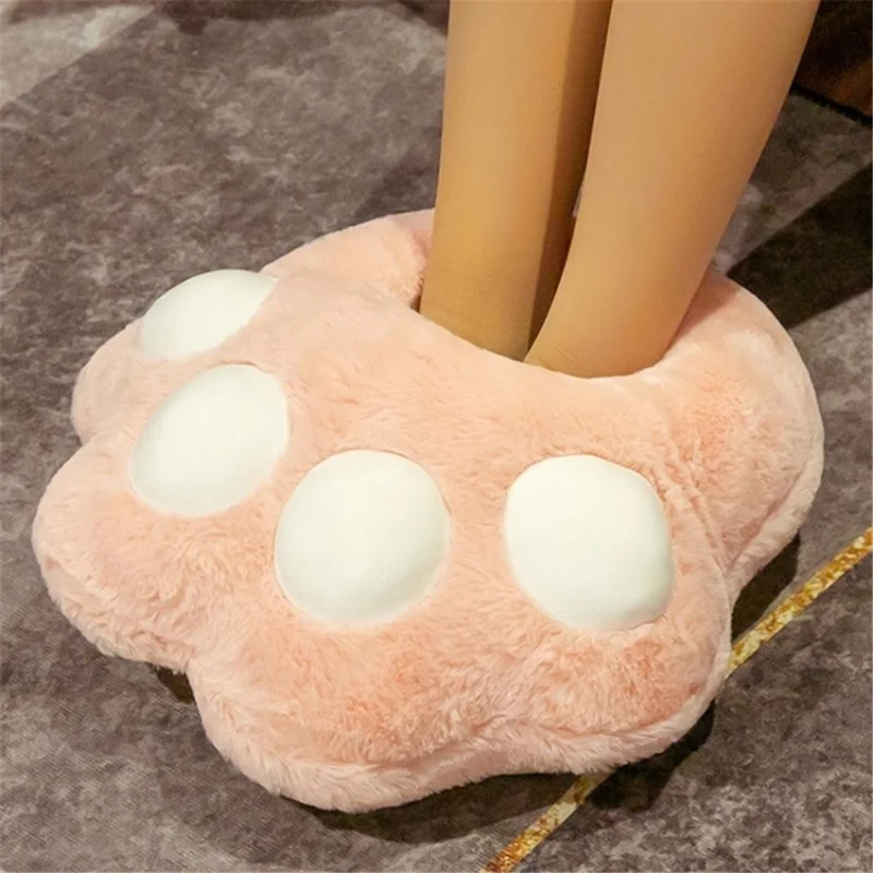 USB Electric Heated Slippers Cute Claw Feet Warmer Cushion Plush Foot Heater Heating Pad - Pink