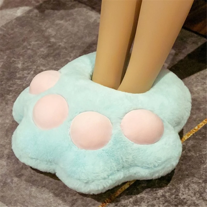 USB Electric Heated Slippers Cute Claw Feet Warmer Cushion Plush Foot Heater Heating Pad - Blue