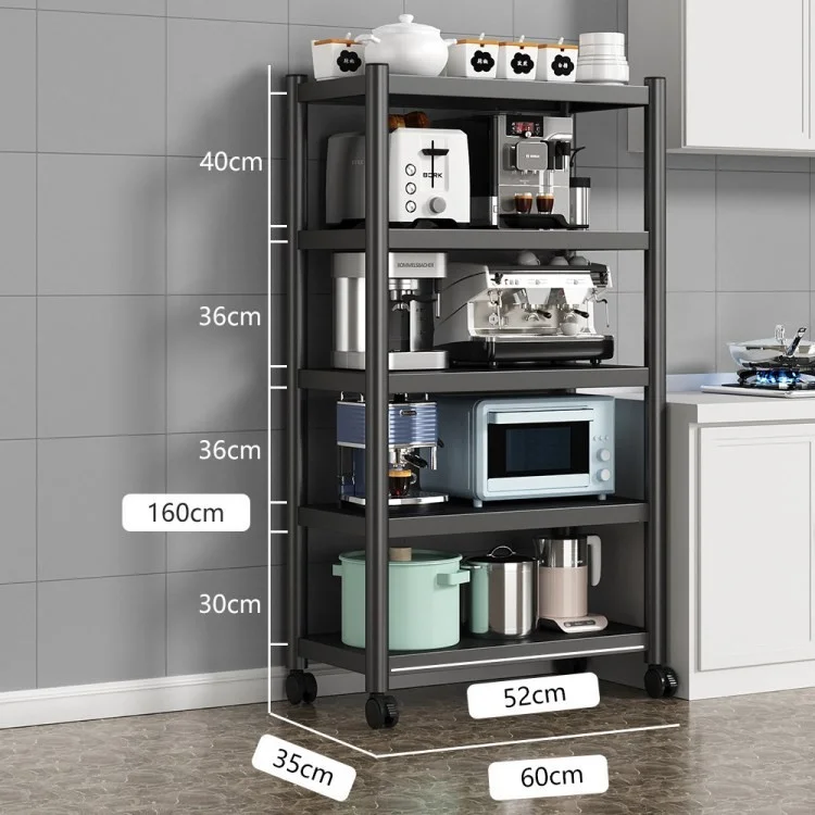 Kitchen Baker's Rack Microwave Oven Stand Drill-Free Organizer Storage Cart with Rolling Wheels - 5-Layer