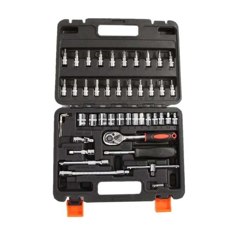 46pcs Spanner Spocket Set Для Ремонта Автомобиля 1 / 4 -дюймовый Набор Инструментов Для Ручной Работы с Ручным Ключом - Черный