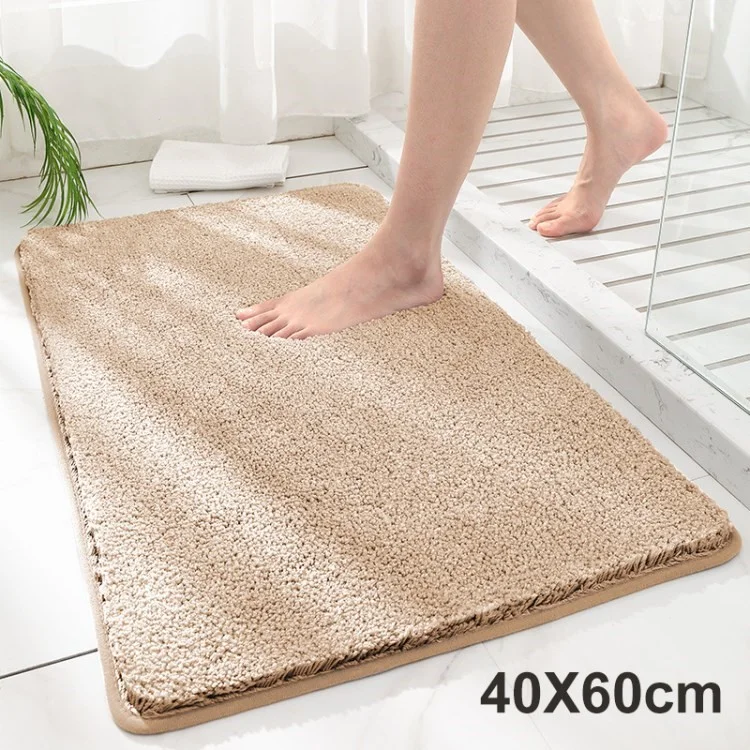 Bathroom Rug Household Mat Water Absorption Non-slip Flocking Floor Mat Extra Soft Plush Bath Rug - Khaki / 40 x 60cm