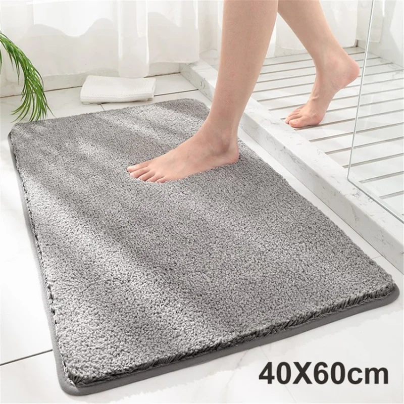 Bathroom Rug Household Mat Water Absorption Non-slip Flocking Floor Mat Extra Soft Plush Bath Rug - Dark Grey / 40 x 60cm