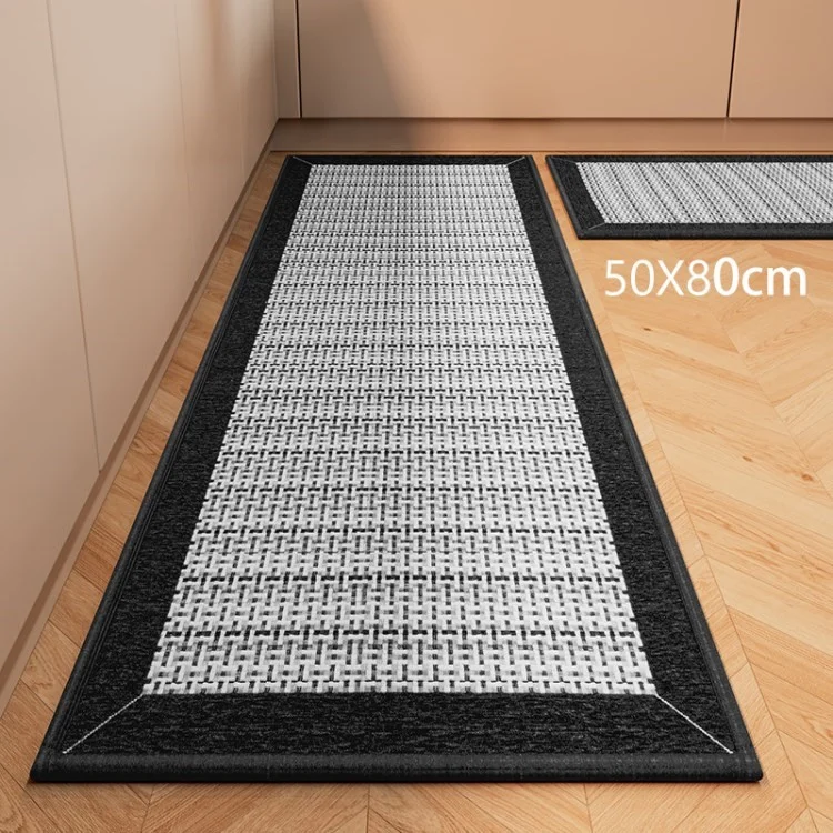 Kitchen Mat Household Water-absorbent Anti-slip Kitchen Rug Woven Floor Carpet - Black / 50x80cm