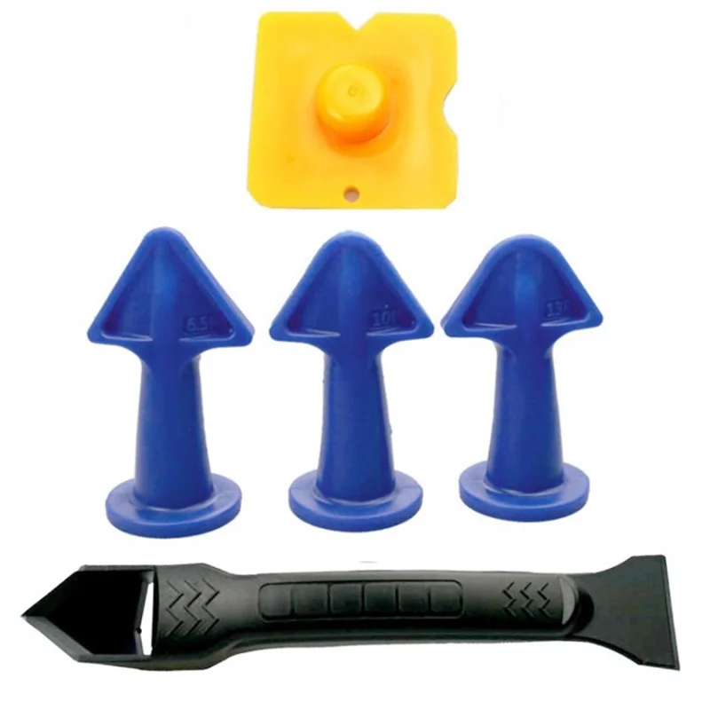 5Pcs Crack Filling Caulking Finishing Tool Kit with Scraper Caulk Nozzles Scraping Film - Black Scraper / Blue Nozzles