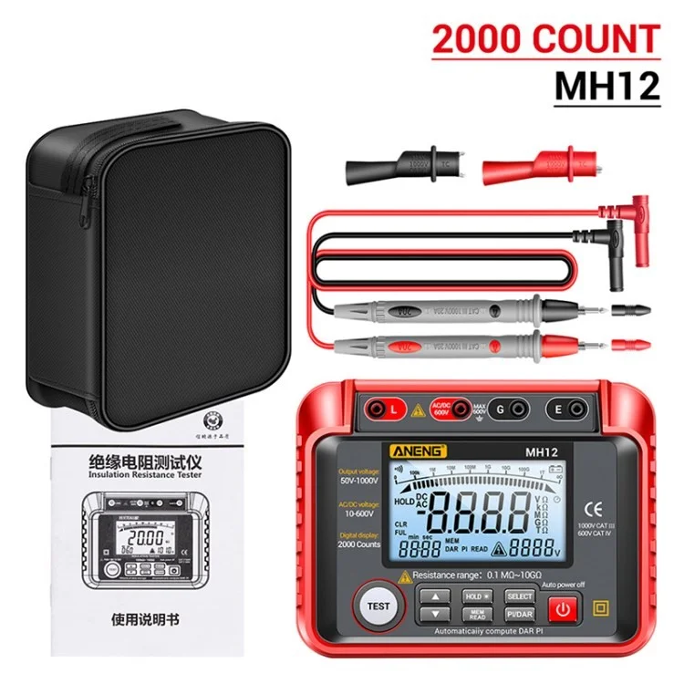 ANENG MH12 Digital Megohmmeter Insulation Resistance Meter Tester Cable LCD Display High Voltage Voltmeter Meter