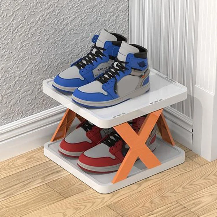 Plastikschuh Rack Raum Sparen Mehrschichtige Tür Badezimmerschuhe Behälter Lagerschrank - Orange / 2-layer