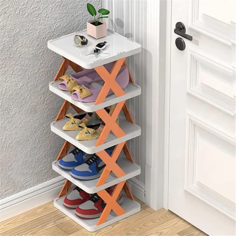 Plastic Shoe Rack Space Saving Multi-layer Door Bathroom Shoes Container Storage Cabinet - Orange / 5-Layer