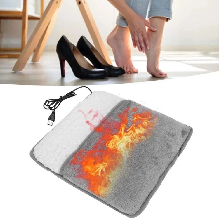 Electric Heated Foot Warmers 30x30cm USB Feet Heating Pad Blanket for Men and Women - Grey