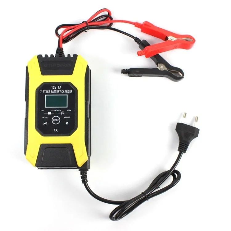 Foxsur 12V 7A 7-stufe Batterieladegerät Automobile Impulsreparatur Lead-sacid-batterie Ladegerät Für Auto, Motorrad - Gelb / EU -stecker