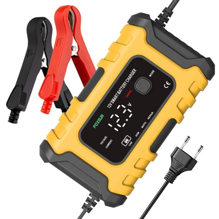 Car Battery Charger 12V 6A Smart Battery Trickle Charger Automatic Pulse Repair Maintainer Desulfator - Yellow / EU Plug