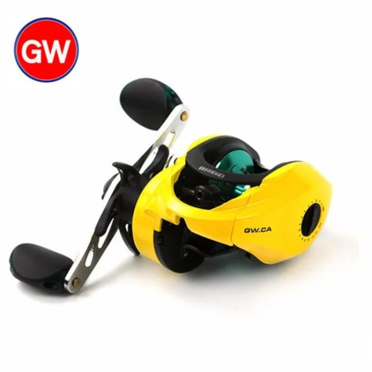 GUANGWEI Baitcasting Fishing Reel Ultralight Baitcaster Reel with 5kg Max Drag 8+1 BB 6.1:1 Ratio Magnet Braking System - Yellow / Right Hand