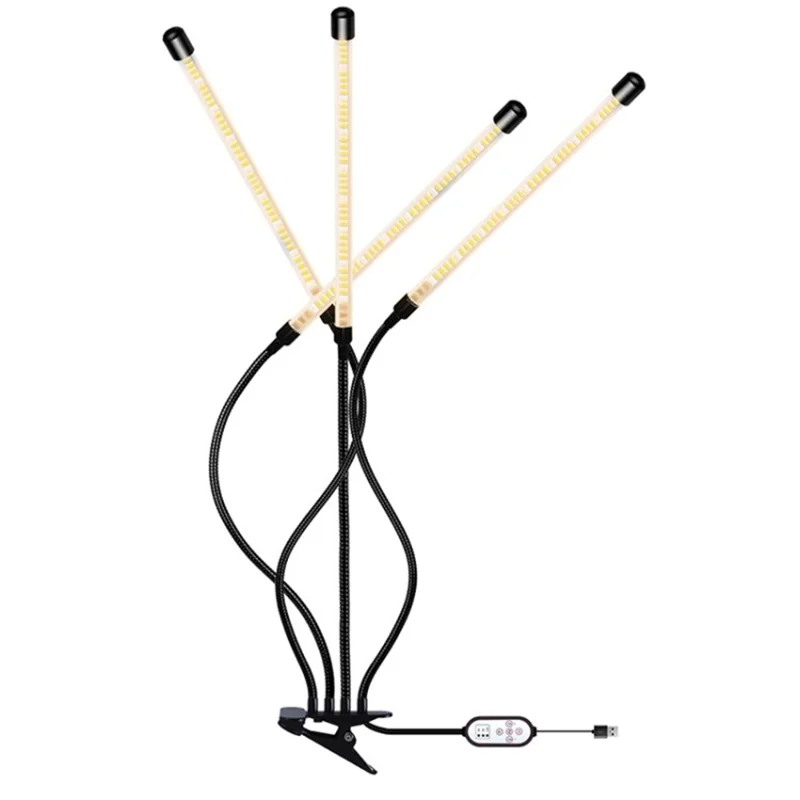 E1 Plant Light Remote Control Timing Dimmable Plant Grow Light Clip USB Heat Lamp for Indoor Plants Seedling - 4-Head