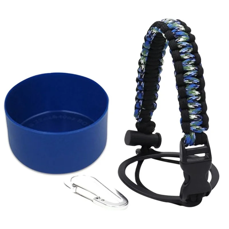 Paracord Handle and Silicone Cover Set for Aquaflask Hydro Flask Wide Mouth Bottles Paracord Strap Carrier for Simple Modern 32 / 40oz Bottles - Dark Blue
