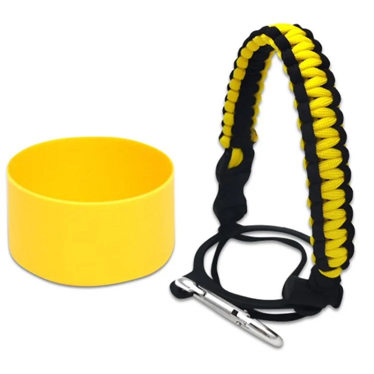 Paracord Handle and Silicone Cover Set for Aquaflask Hydro Flask Wide Mouth Bottles Paracord Strap Carrier for Simple Modern 32 / 40oz Bottles - Yellow