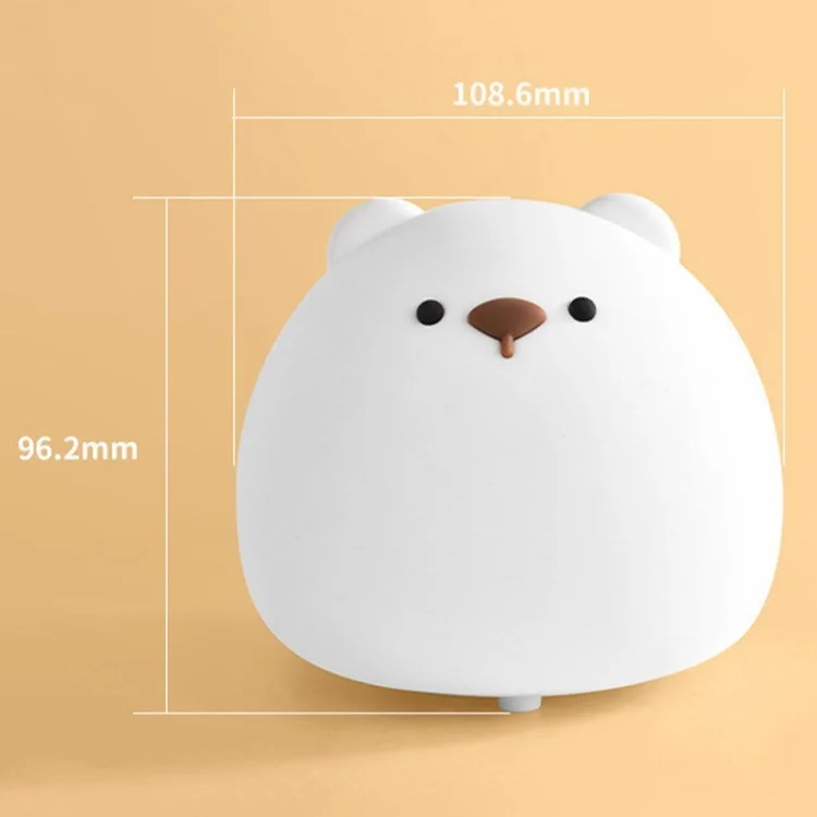 Lâmpada Noturna Colorida LED USB Recarregável Bear Silicone à Beira da Cabeceira Decoração da Casa - Branco