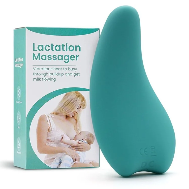 Lactation Massager Heat + Vibration Adjustable Soft Silicone Breast Massager for Breastfeeding, Nursing, Pumping - Green