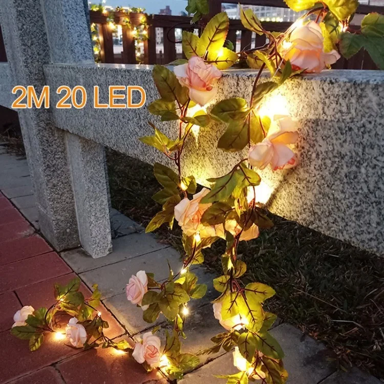 Solar String Lights Artificial Rose Garland Fairy String Light for Christmas Home Party Decoration - 2m 20 - LED