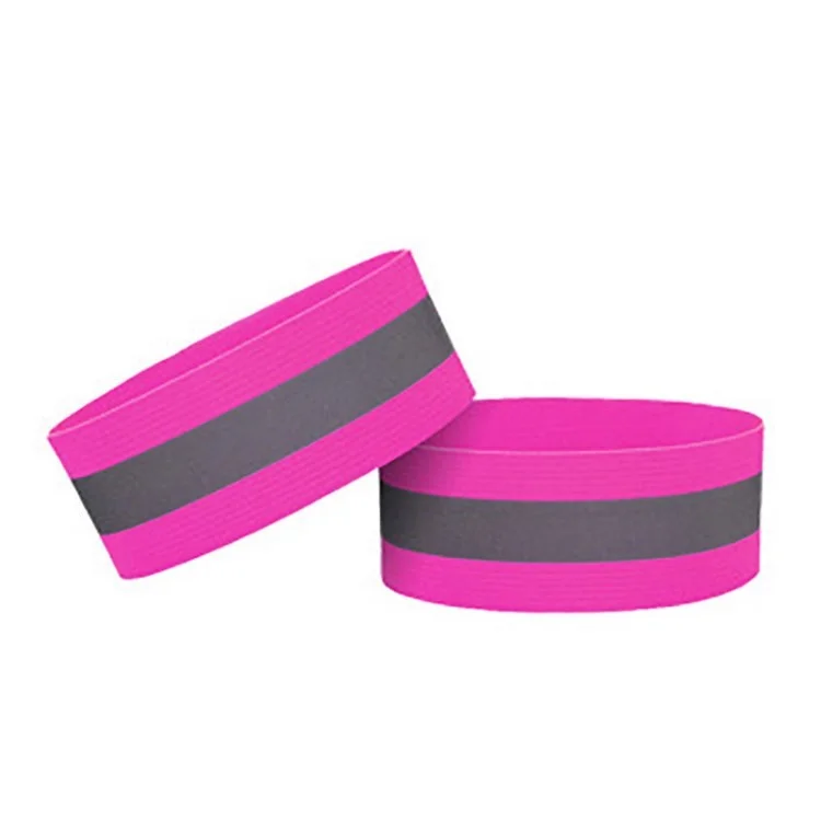 2pcs 4cm Elástico Bandas Reflexivas de Segurança Pulseira de Pulseira Para Homens Mulheres Andando de Bicicleta - Rosa