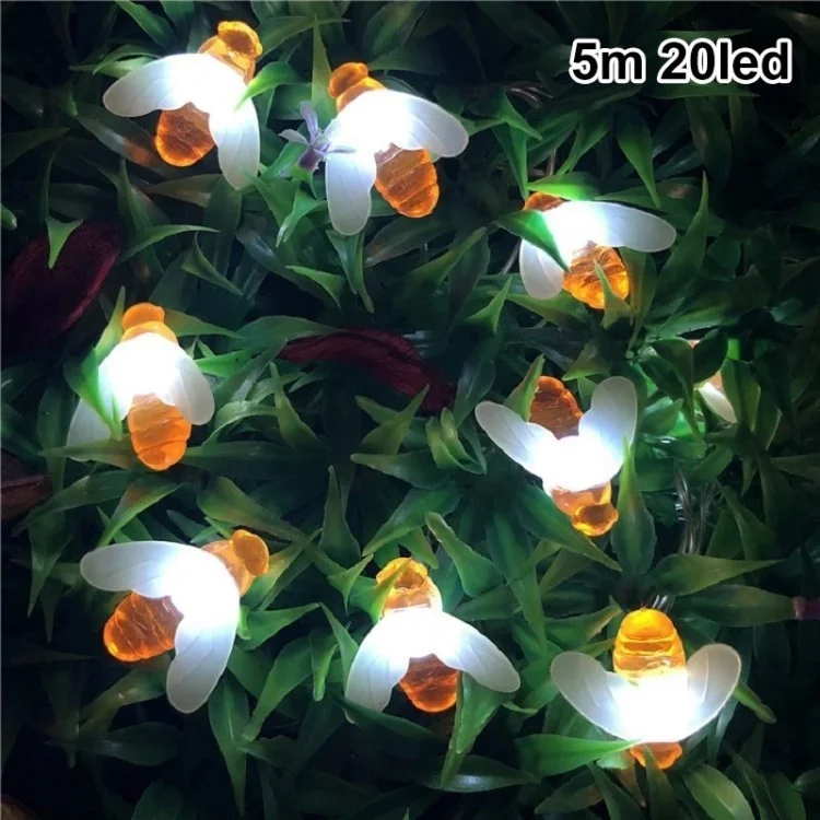 Solar String Lights Outdoor LED Bee Fairy Lights with 8 Modes for Holiday Party Decoration - White Light / 5m 20 - LED