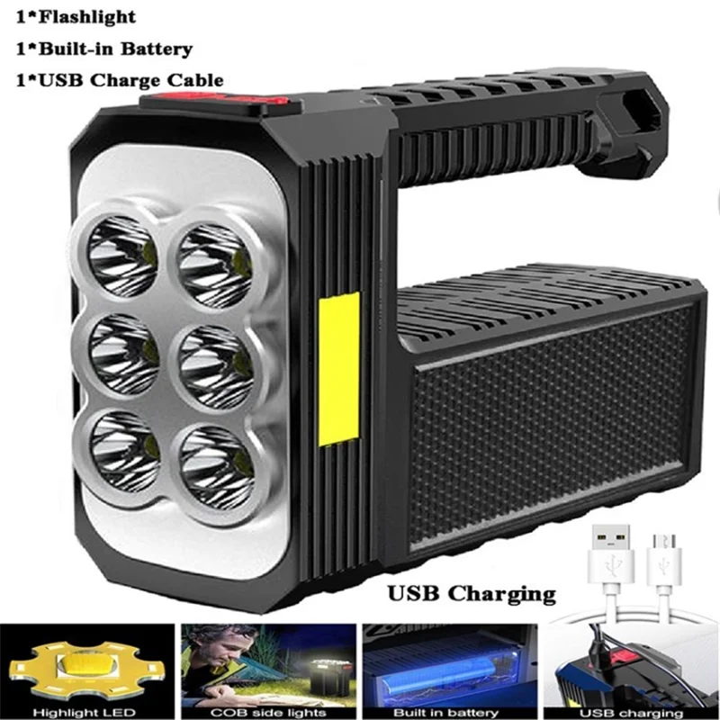 Lanterna de Lanterna LED Recarregável Spotlight Super Bright Spotlight For Boating Hunting Camping - 6 - LED + 6cob (recarregável)