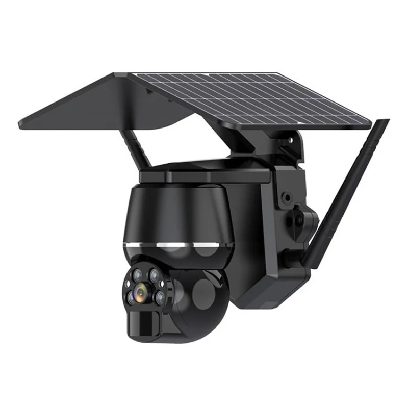 PTZ Outdoor Solar Security Camera Color Night Vision Wireless WiFi Surveillance Camera - Black