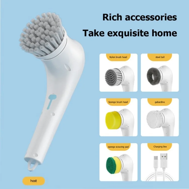 Electric Spin Scrubber Multifunctional Handheld Cordless Cleaning Brush with 5 Brush Heads for Kitchen, Bathroom - White