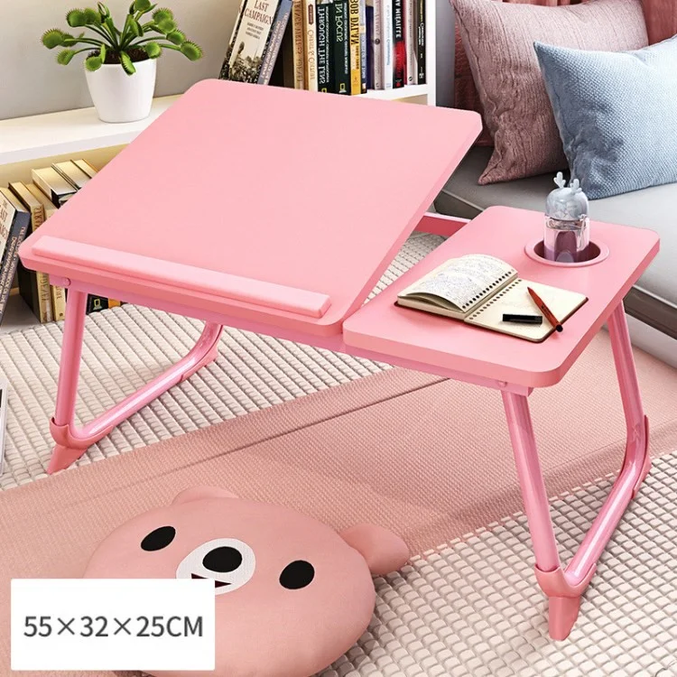 Folding Laptop Desk Bed Tray Small Table with 5 Adjustable Angles and Cup Holder - Pink