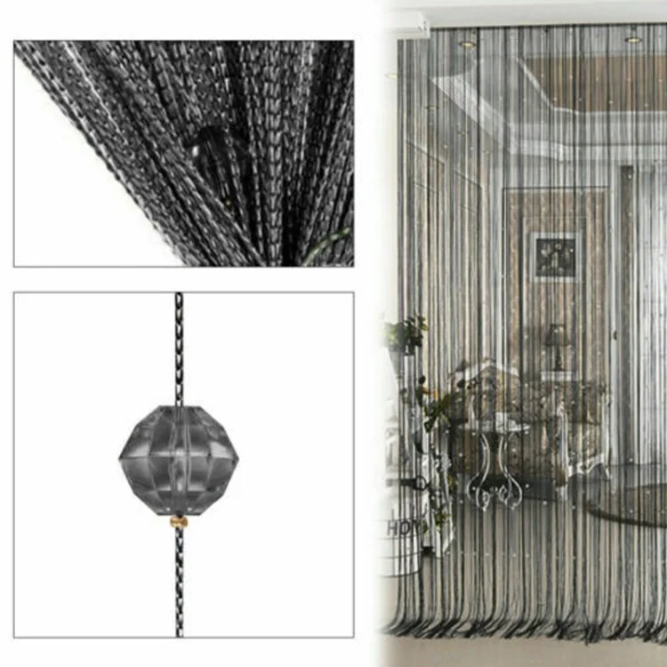 1x2m Acrylic Beads Line Curtain Hanging String Beads Curtain for Home Room Decoration - Black