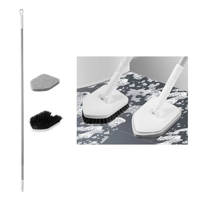 2 in 1 Bathroom Toilet Tub Tile Scrubber Brush Cleaning Tool with Telescopic Pole - White