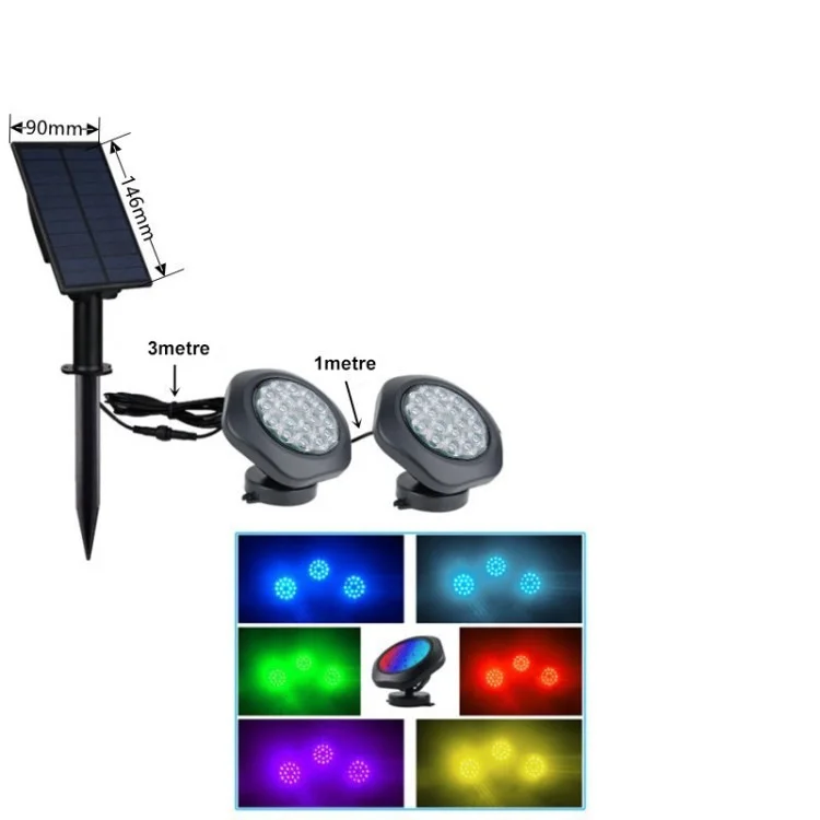Светодиодный RGB Solar Pond Light Lighsable Подводной Ландшафт Прожекторы IP68 Подводной Ночной Фонтан Бассейн Водопад Рыб Аквариум-сад- 1-2 2 / Стержень