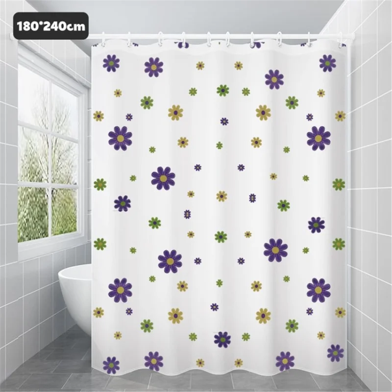 PEVA Shower Curtain Waterproof Pattern Printed Shower LinerBath Curtain for Bathroom Bathtub - Purple Flowers / 180x240cm