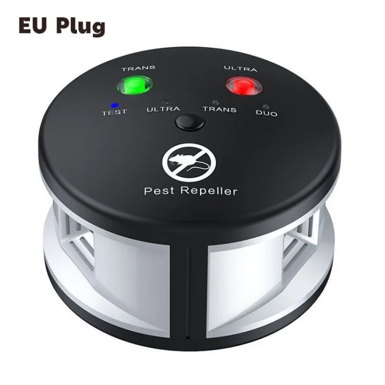 Ultrasonic Pest Repeller Indoor Electronic Mosquito Mouse Bug Roach Rat Fly Repellent for Home, Bedroom, Office - Black+Silver / EU Plug